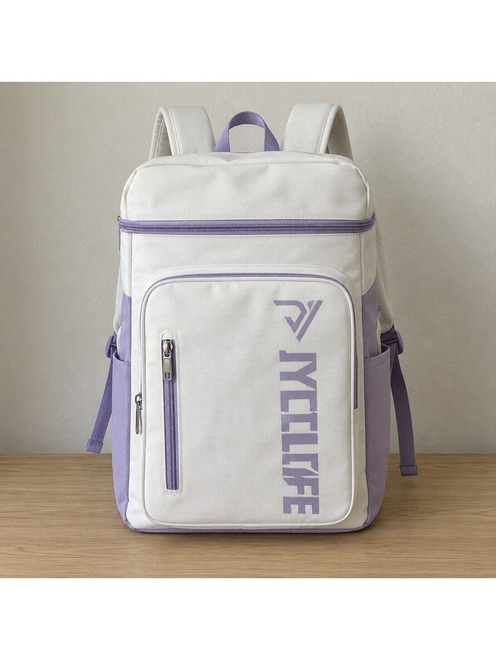 White & Lavender Tennis Backpack with Shoe Compartment and Storage Pockets